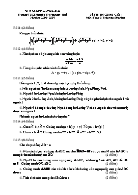Đề thi học sinh giỏi môn Toán học 9